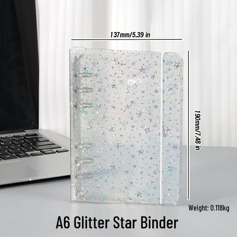 A5 Transparent Glitter PVC Planner Notebook Cover with 6-Hole PP Binding Strip A6 (PP Shell + PVC Cover, No Pages)
