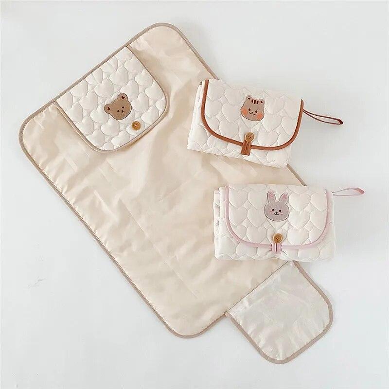 Baby Diaper Pad Folding Newborn Changing Pads Covers Cotton Waterproof Bear Bunny Baby Changing Padding for Crib Baby Strolller Portable 50*70Cm