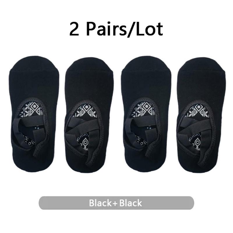 

2 Pairs Women Yoga Socks Silicone Anti-slip Ballet Pilates Socks Cotton Ladies Backless Breathable Bandage Dance Sports Socks EUR 35-40 US 4.5-8.5