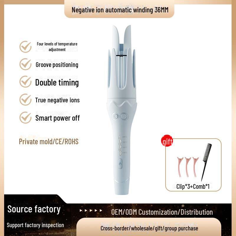 New 36mm Korean-Style Automatic Curling Iron: Gentle On Hair, Creates Big Waves with Negative Ion Technology.