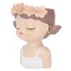 Girl Flower Pot Cute Shape Resin Face Planter Pot with Drainage Hole for Succulents Cactus Indoor