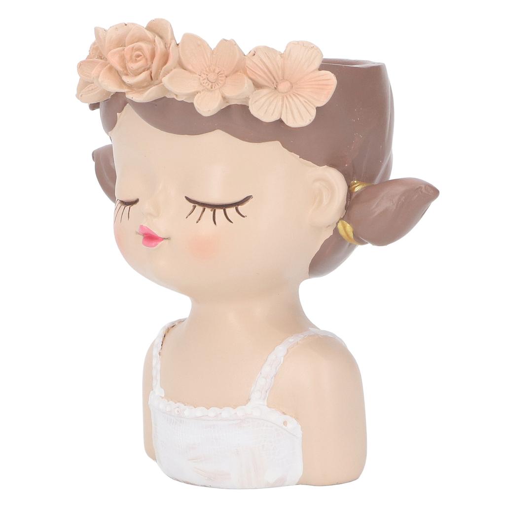 Girl Flower Pot Cute Shape Resin Face Planter Pot with Drainage Hole for Succulents Cactus Indoor