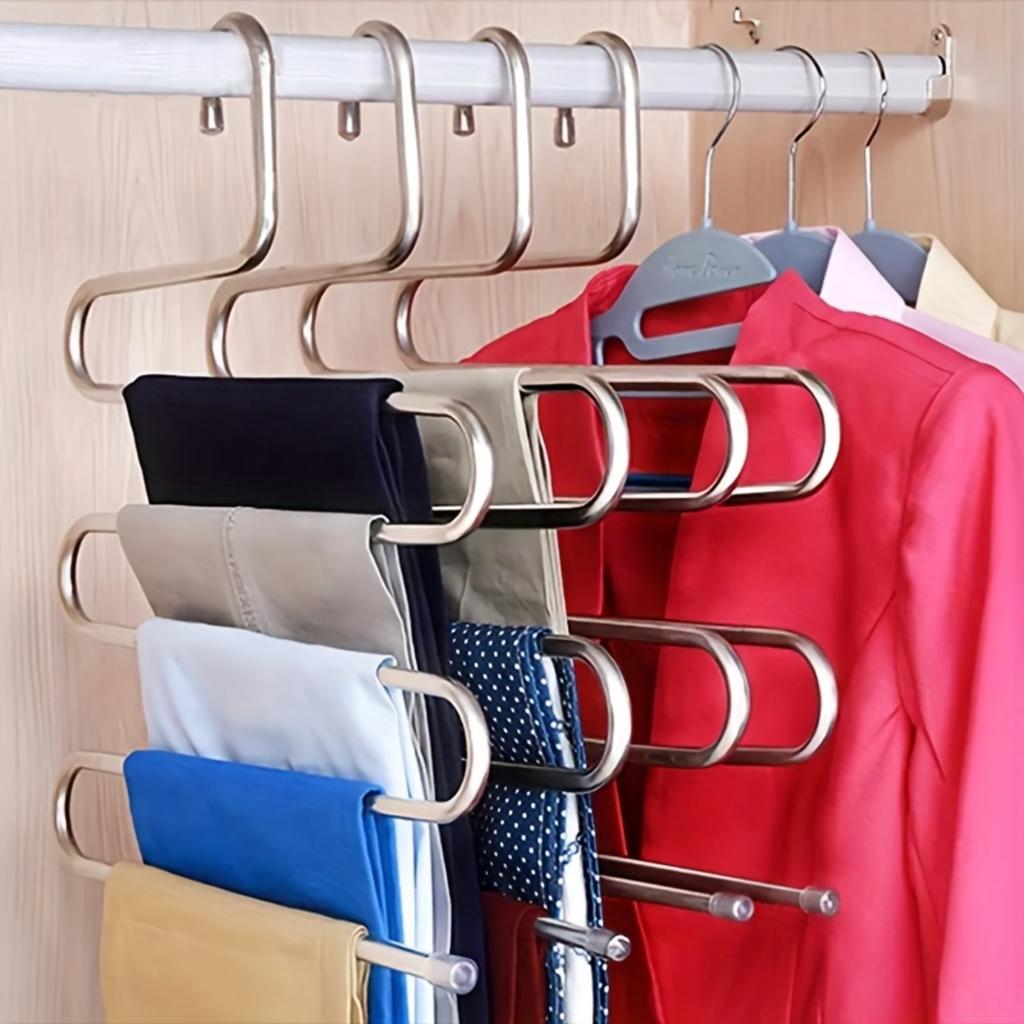 1pc Stainless Steel Multifunctional S Shaped Storage Pants Rack Magic 5 Layers Hanger