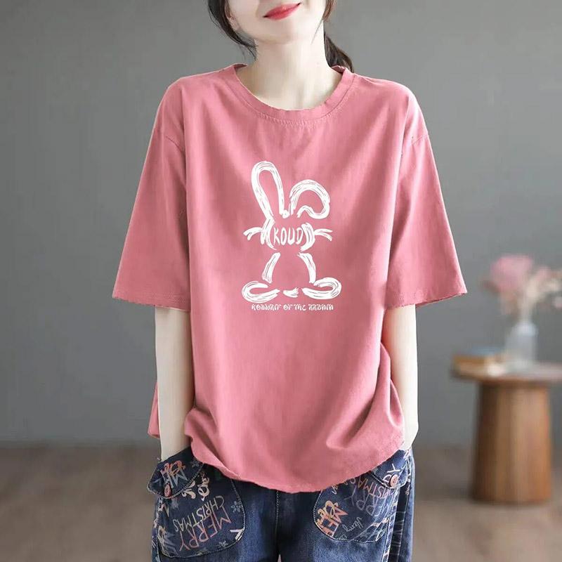 Women T-shirt Cotton Summer Large Size Soft Loose Printed Casual Pullover Blouse Top