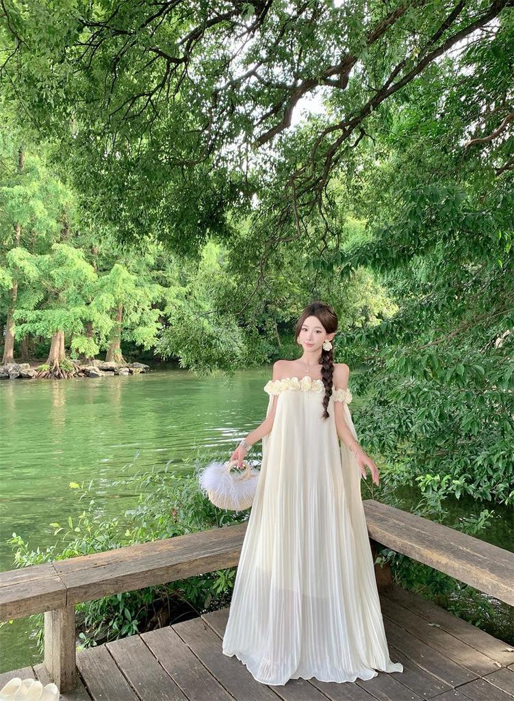 2025 Summer French Strapless Mid-Length Casual Dress