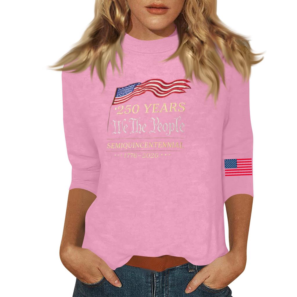 Damenmode Lässig Dreiviertelarm Bedrucktes Rundhals-Oberteil