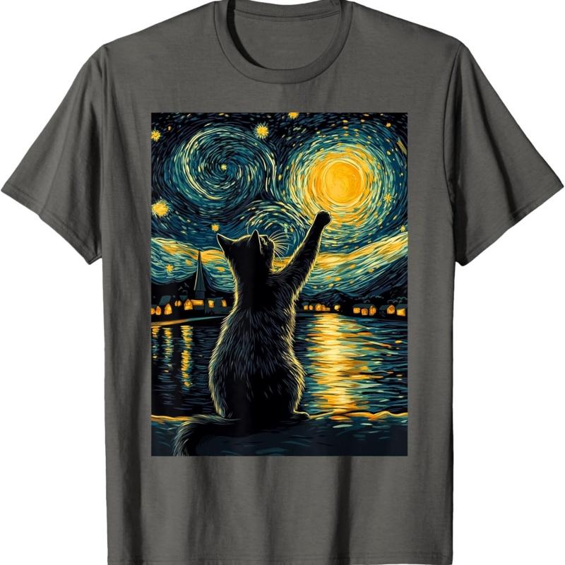 

Summer T-shirts Fashion Short Sleeve Art Printed Black Cats Tees Harajuku Comfortable Holiday Chic Tops Tunics 3XL