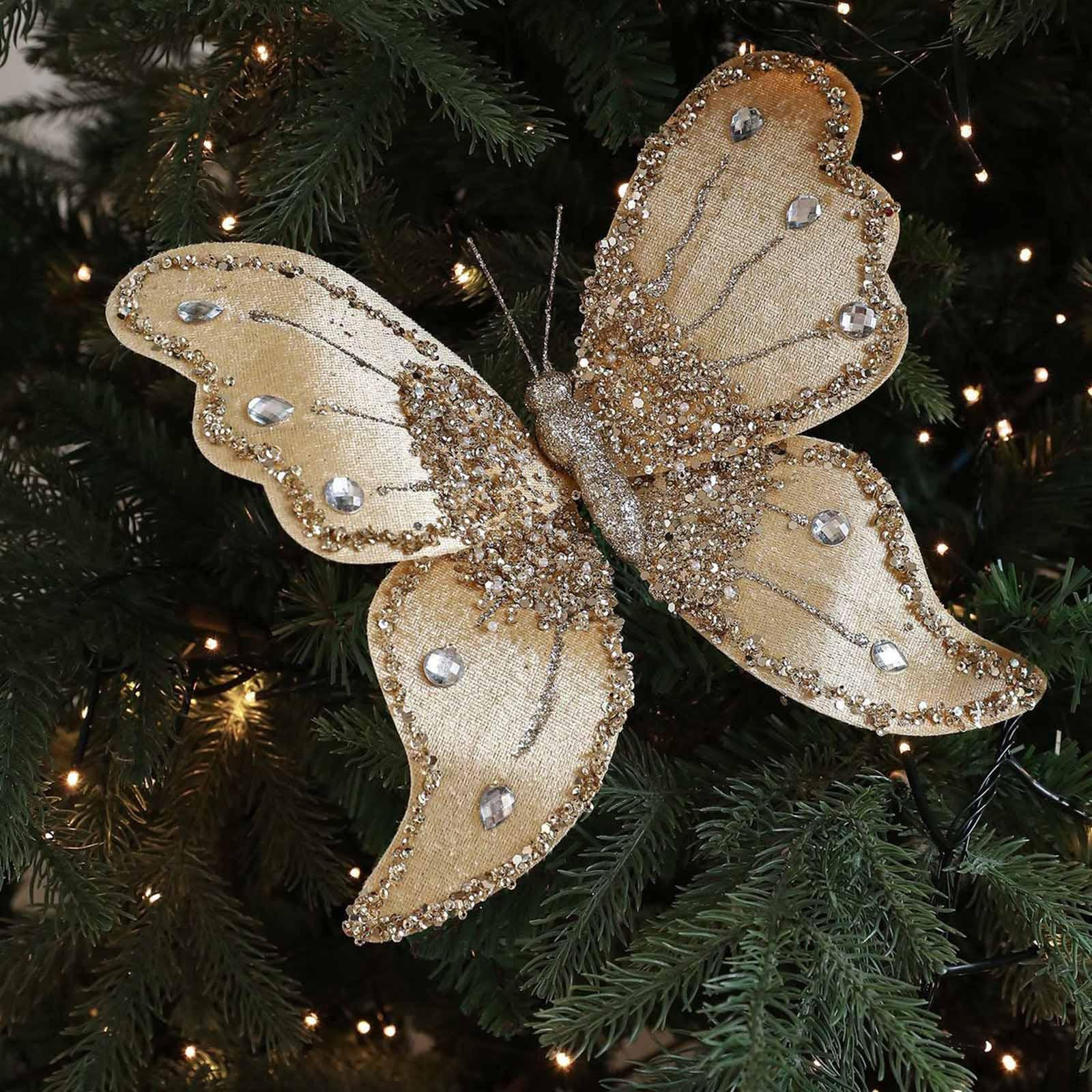 

Butterfly Clip Christmas Ornament Artificial Centerpiece Glitter Decorative for Crafts золотой
