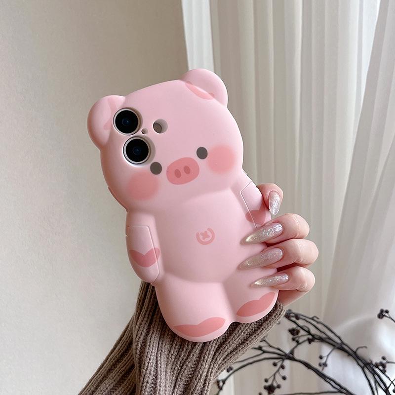 3D Cute Cartoon Little Pig iPhone 17 Pro Max Anti-drop Case, Compatible with iPhone 14-16, Pink