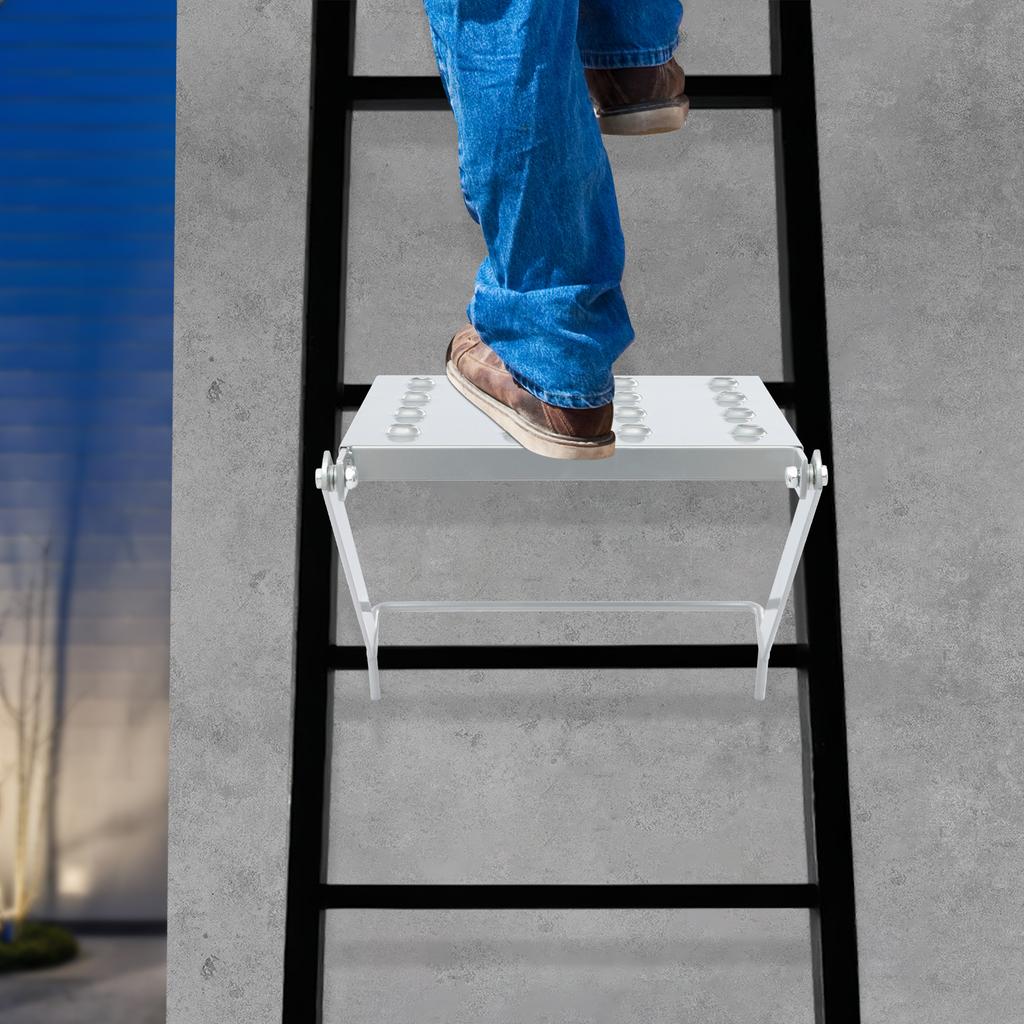 Ladder-Mounted Work Platform, Hanging Step Platform w/ 330 lbs Capacity, Easy-Install Workshop Platform, Sturdy Silver Tool Tray
