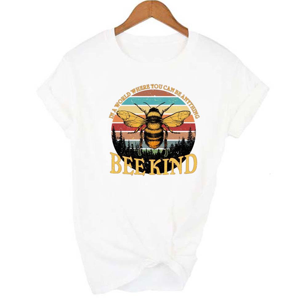 Women Printed Bee Kind Casual T Shirts Tops Fashion Shirt Graphic Tees Woman Clothes Harajuku Pink