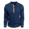 Men's Retro British Style Color Block Henley Long Sleeve Polo Shirt