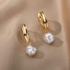 Vintage Baroque Imitation Pearl Dangle Earrings For Women Stainless Steel Ear Clip Circle Earrings Female Jewelry Party Gift