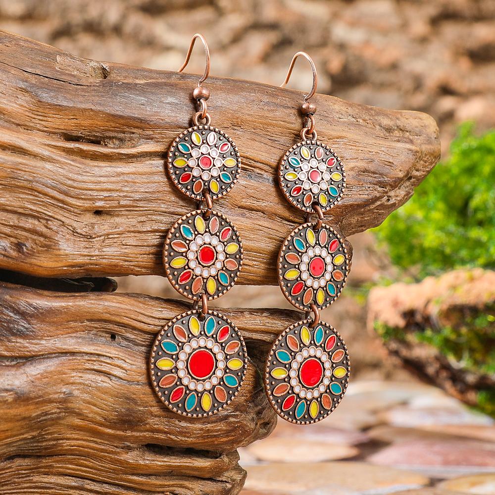 3 pary Vintage Kolczyki Wiszące dla Kobiet Geometryczne Okrągłe Wyraziste Kolczyki Boho Dekoracje na Imprezę Codzienne Noszenie Praca Randka Prezent Wszechstronne