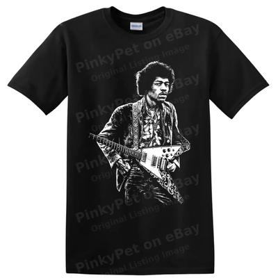 Camiseta Retrô com Retrato do Guitarrista Jimi Hendrix Arte Gráfica de Concerto de Rock
