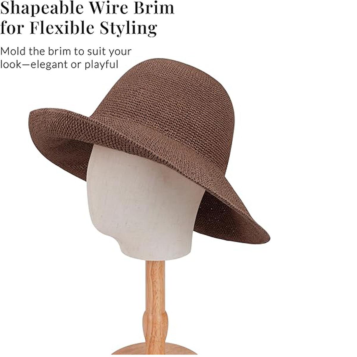 Zealous Sole Women's Brown 1Pc Moldable Wide Brim 100% Paper Straw Bucket Hat Summer Fashion Foldable Uv Sun Cap Vacation Beach Travel Fisherman Hats