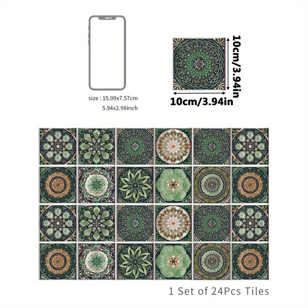24 Stück Selbstklebende Wandfliesenaufkleber Marokkanischer Stil Dekorative Wandfliesenaufkleber Abnehmbare Klebe-Dekorfliesenaufkleber Wasserdicht