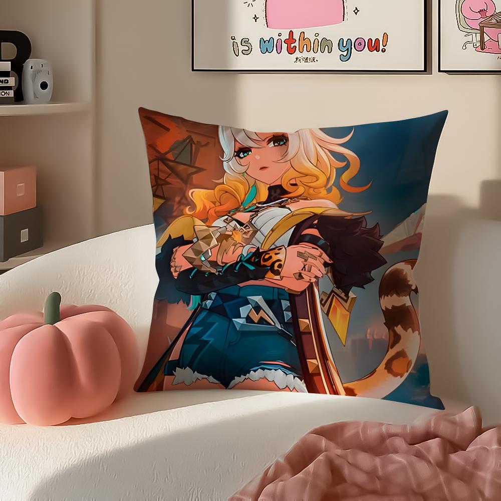 Game Genshin Xilonen Cushion Cover Pillowcase Short Plush Invisible zipper Room Sofa Cushion Cover