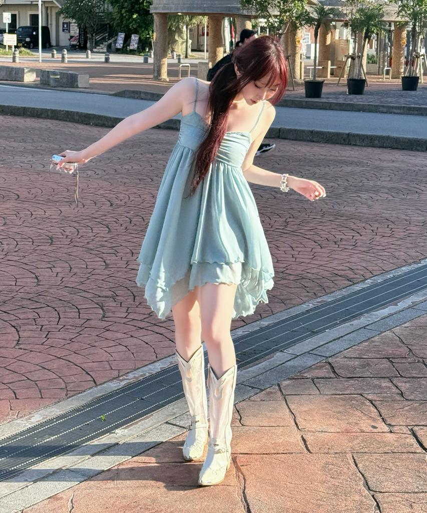 Ilio [Bit-O X Ilio] Jade Mint Asymmetric Chiffon Dress