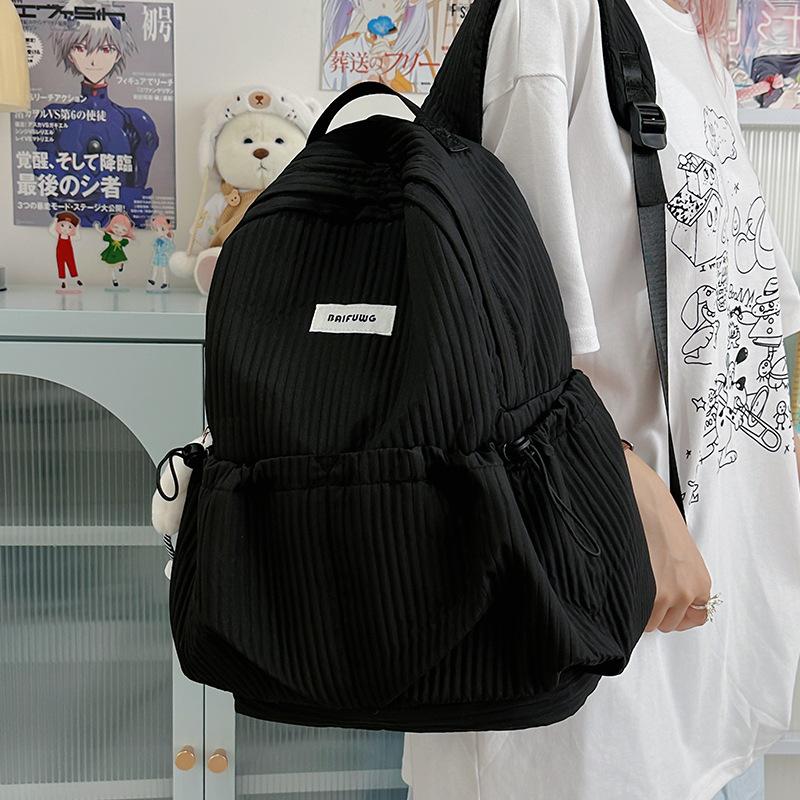 Korean version of casual literary canvas schoolbag ins pleated nylon drawstring ultra-light simple versatile casual backpack