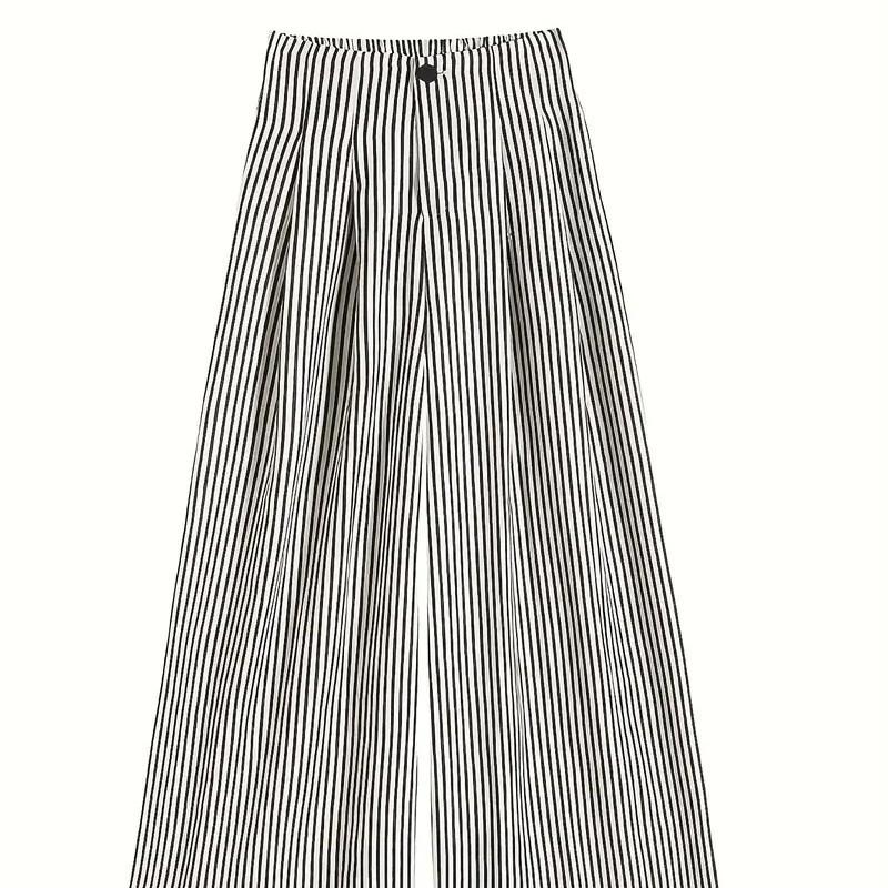 The Laid-back Striped Suit Pants Exude A Sense of Sophistication and Drape. They Are High-waisted Straight-leg Loose and Slimming Wide-leg Pants
