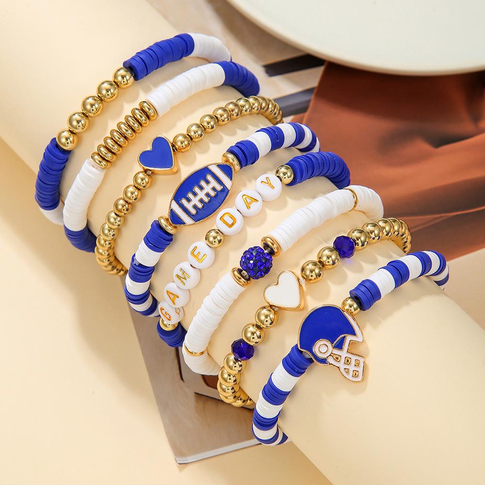 European and American football bracelet set, sports letter bracelet, oil drip alloy pendant jewelry