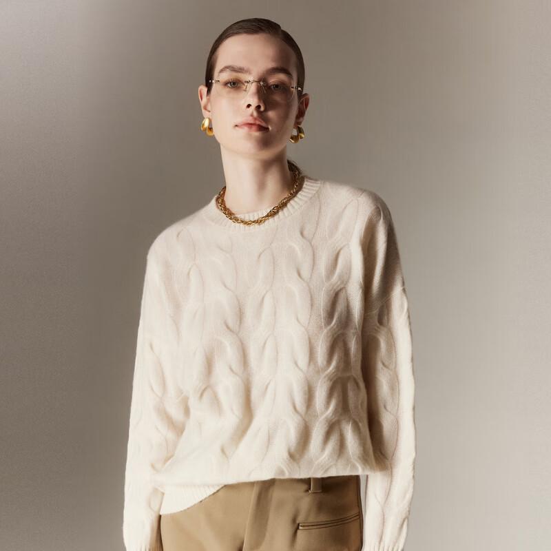 

PALUOPO Женский кашемировый свитер с круглым вырезом и кабельной вязкой M