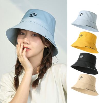 Summer Embroidery Letter Pattern Bucket Hat Fashion Girls Outdoor Sun Beach Fisherman Cap Classic Girly Casual Bob Panama Hat