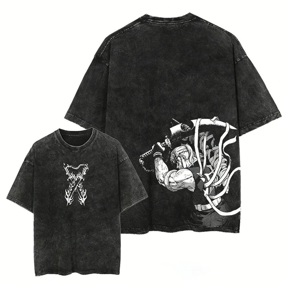 

Demon Slayer Men s and Women s Washed T-Shirt Sanemi Shinazugawa Summer Spring Anime Tee Retro Distressed High-end Short Sleeve L
