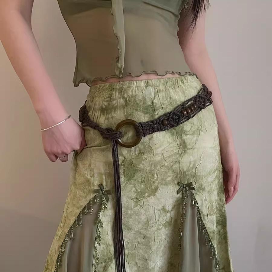 Waist Chain Women's Versatile Dress Closed Waist and Thin Ethnic Style Knotted Waist Rope Personalized Belt Accessories