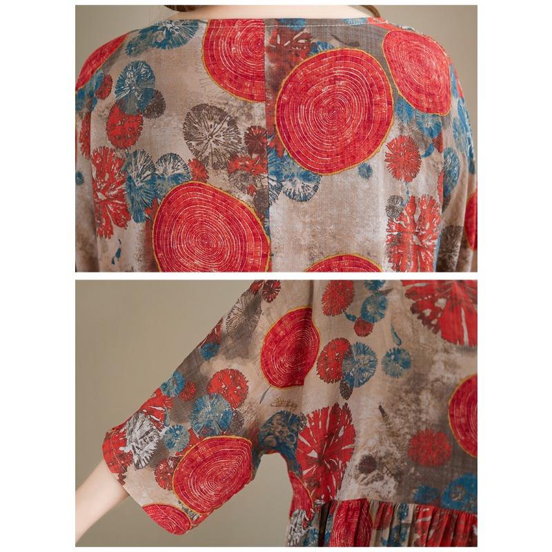 DIMANAF New 2026 Summer Beach Long Dress Women Plus Size Vintage Lady Loose Oversize Maxi Floral Print Cotton