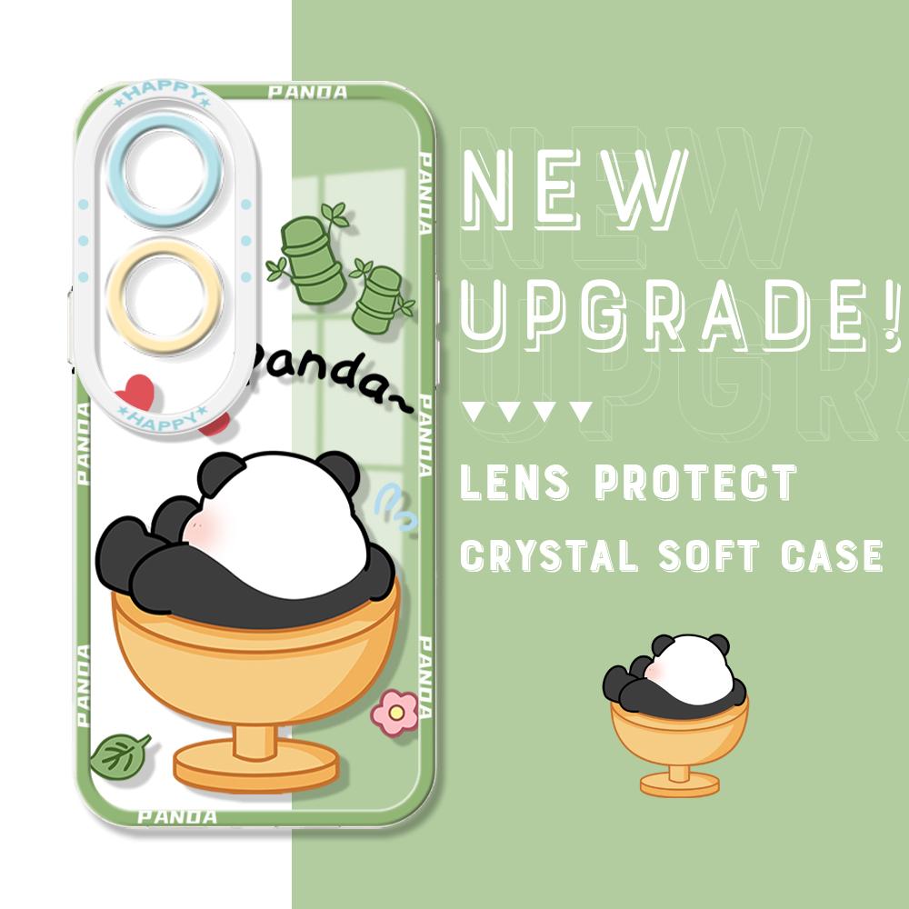 For OPPO A16 A58 A78 A98 A76 Reno8 T 8Z Realme C67 C65 C63 C55 C53 C30 Huawei Honor Cute Cartoon Panda Soft Clear TPU Full Lens Protect Casing