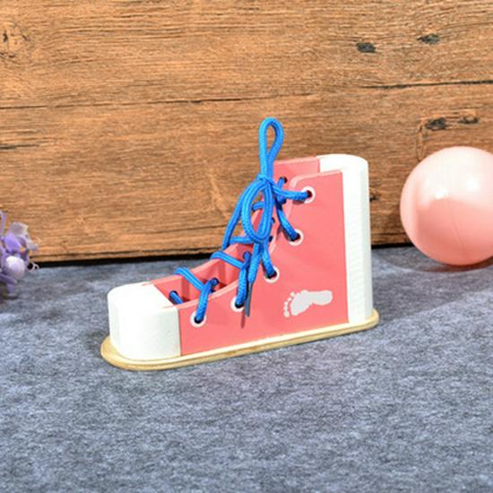 Montessori Wooden Lacing Shoe Toy for Kids