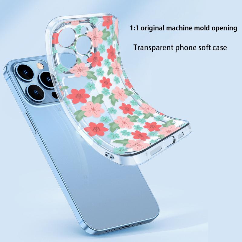 Hot-selling gentle atmosphere pink flower iPhone case iPhone17 anti-drop transparent phone case