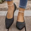 Fashion Low Heel Single Shoes New Fashion Pointed Toe Shallow Slip Rhinestone Soft Sole Anti-slip Wear-resistant Low Top Shoes
