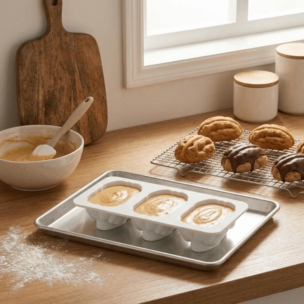 Ice Cube Tray 3 Cavity Silicone Cake Mold Non-stick Fruit Shape Pecan Nuts Mold Flexible Food Grade Baking Mold DIY Projects