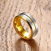 Gold Color Stainless Steel Rings For Men Silver Color Brushed Beveled Edge Engagement Rings Men Wedding Band Jewelry