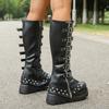 Mode Femmes Bottes Plateforme Mode Punk Sexy Bottes de Moto Femmes Extérieur Bottes Hautes Genou Nouvelles Chaussures Gothiques de Luxe Cosplay Femmes