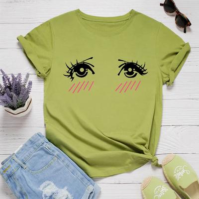 Cute Eyes Shy Face Print Women T Shirt Short Sleeve O Neck Loose Women Tshirt Ladies Tee Shirt Tops Clothes Camisetas Mujer