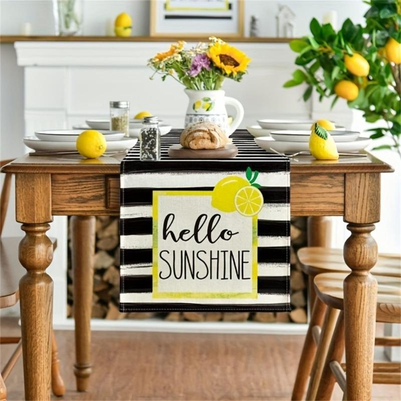 Elegant Table Runner Table Cloth Striped Lemon Table Decors for Kitchen Lemon Theme Tablecloth Perfect for Party