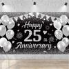 Happy 25th Anniversary Banner - Silver Black Wedding Anniversary Decorations...