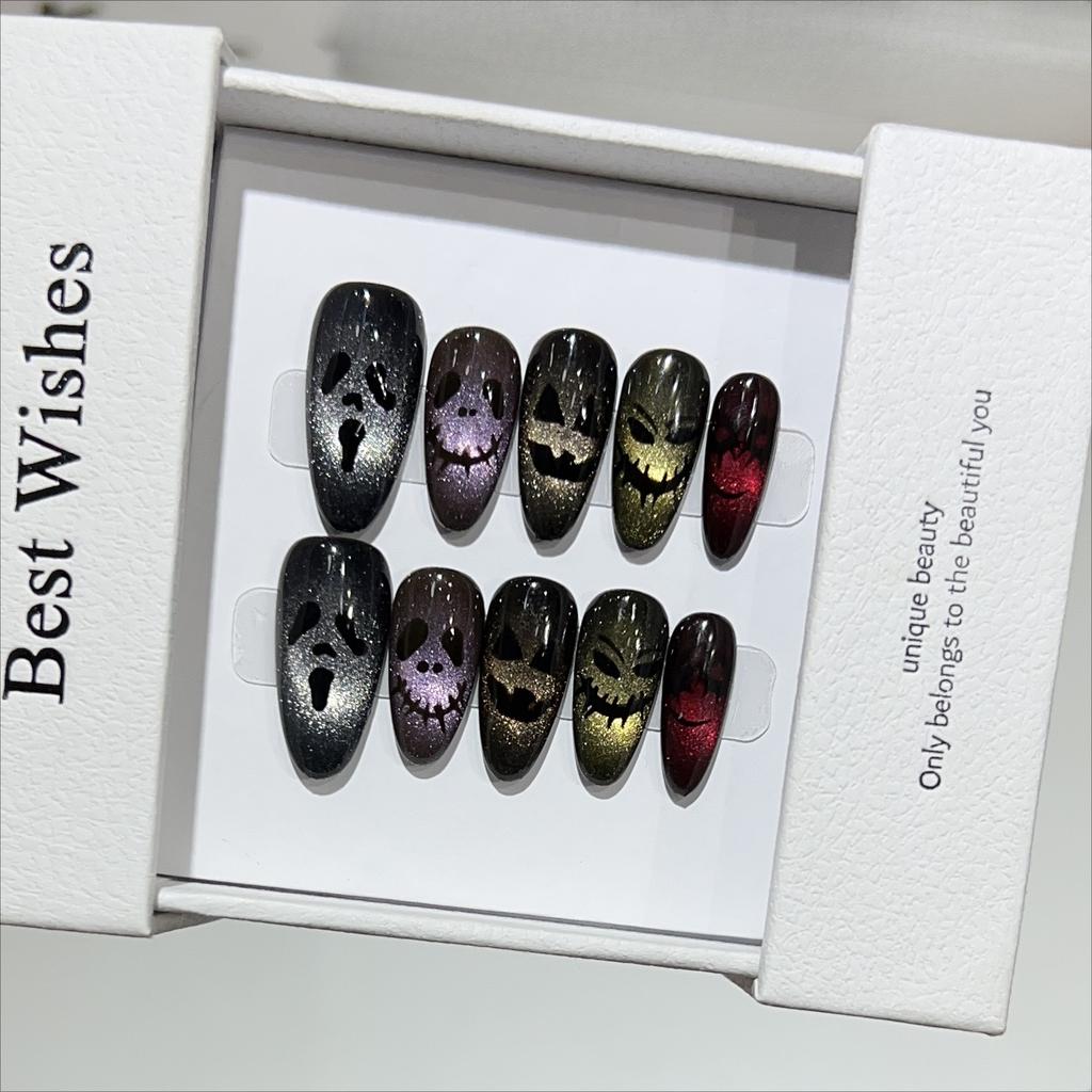 Halloween Wear Armor Personalized Black Cat Eye Nail Art Dark Funny Skeleton Monster Hand-painted Detachable Short Armor Film