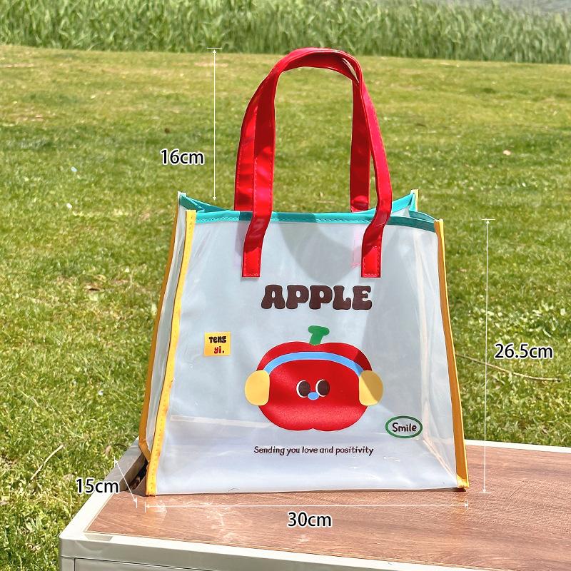 Jelly Beach Bag Waterproof Kawaii Print Pvc Storage Bag Transparent Travel Handbag Shoulder Bag Shopping Bag With Cute Pendant