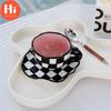 Hi Black and White Checkerboard Mug Ceramic Cup Coffee Cup Saucer Afternoon Tea Cup Creative Cup
