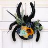 Spider Wreath Wooden Black Spider Wreath with Artificial Flowers Front Door Hanging Decoration for Floral Arrangement Halloween Wall Window Decor