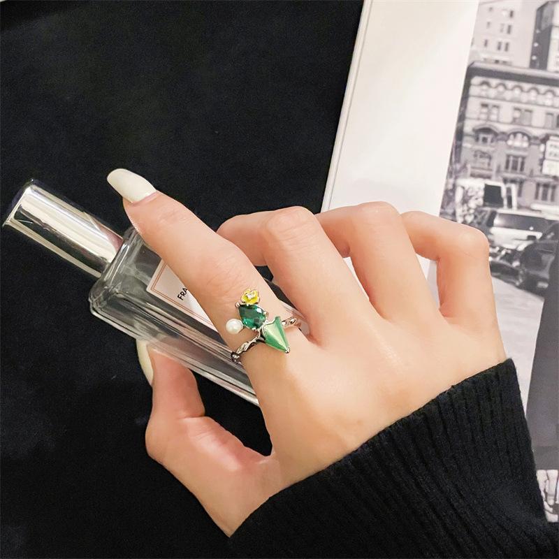 Blue Ocean Drip Glaze Open Ring Star Chain Niche Design Sense Personality Advanced Sense Index Finger Ring Female