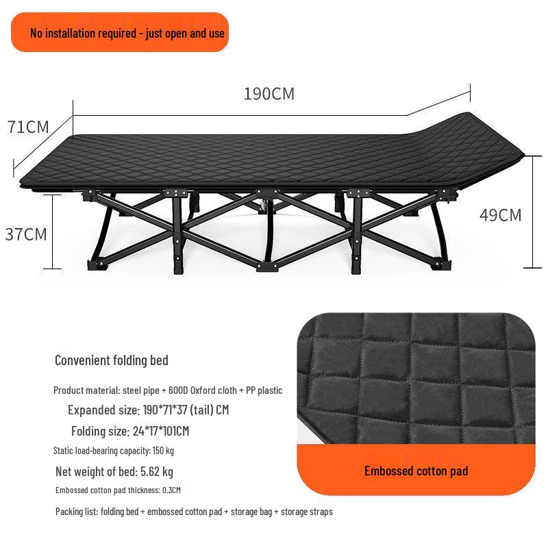 Portable Folding Single Bed for Office, Camping, or Outdoor Use