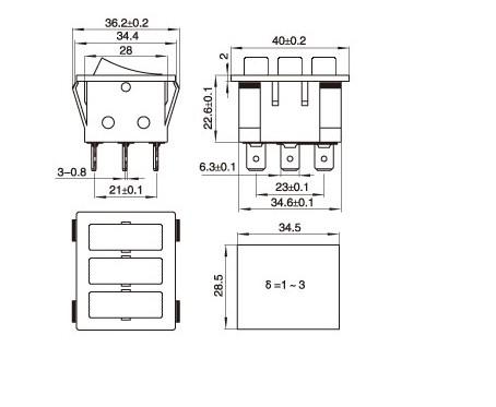 Kcd3 Triple Switch 16A/250V Red