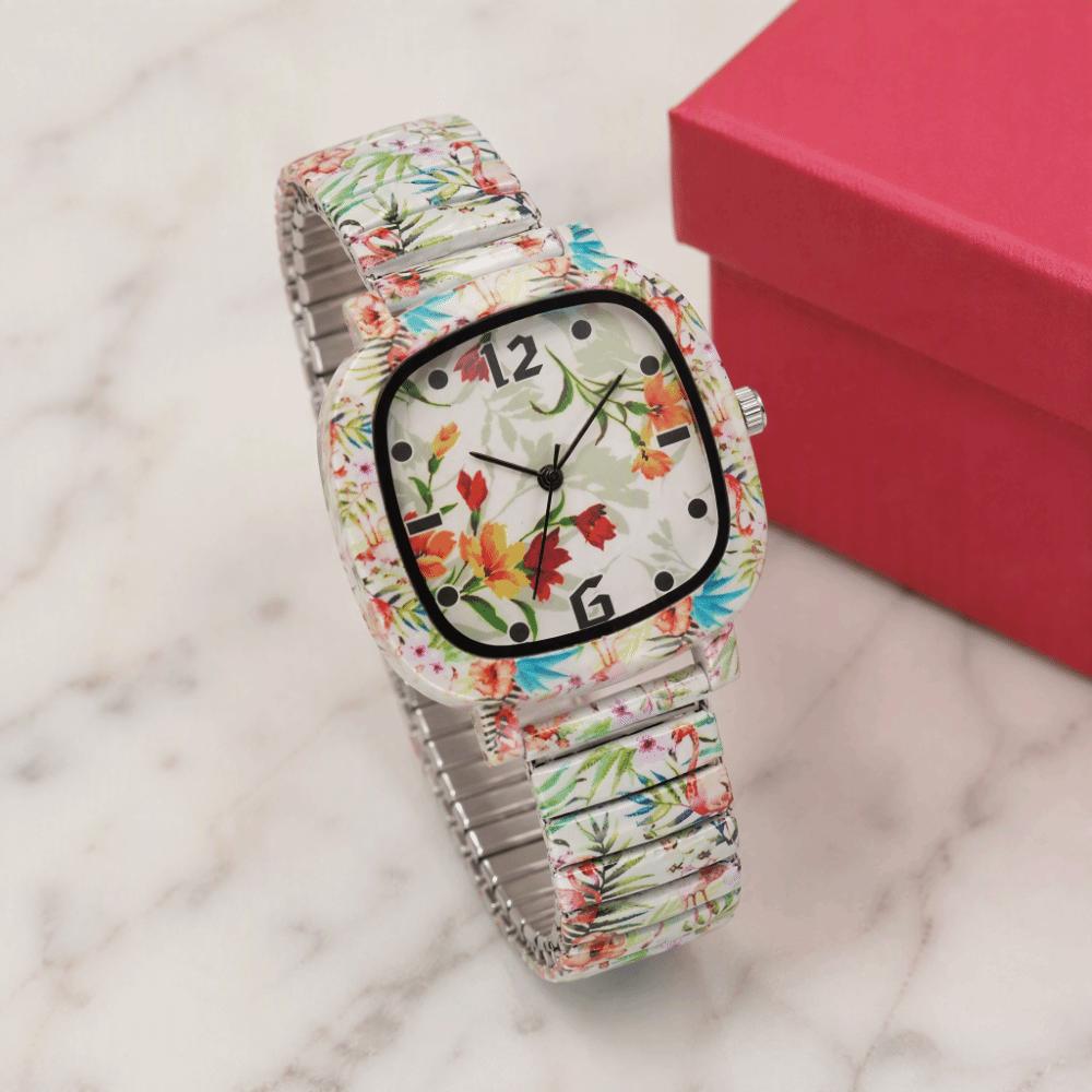 Elastic Quartz Bracelet Watch Stainless Steel Stretch Strap Watch Square Wristwatch Women