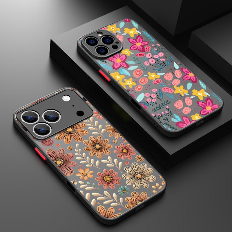 Cartoon Flowers Print Case For iPhone 17 Air 16e 16 15 14 Pro Max 13 15 Pro 17 Pro 17 Shockproof Soft Edge Hard PC Matte Phone Cover